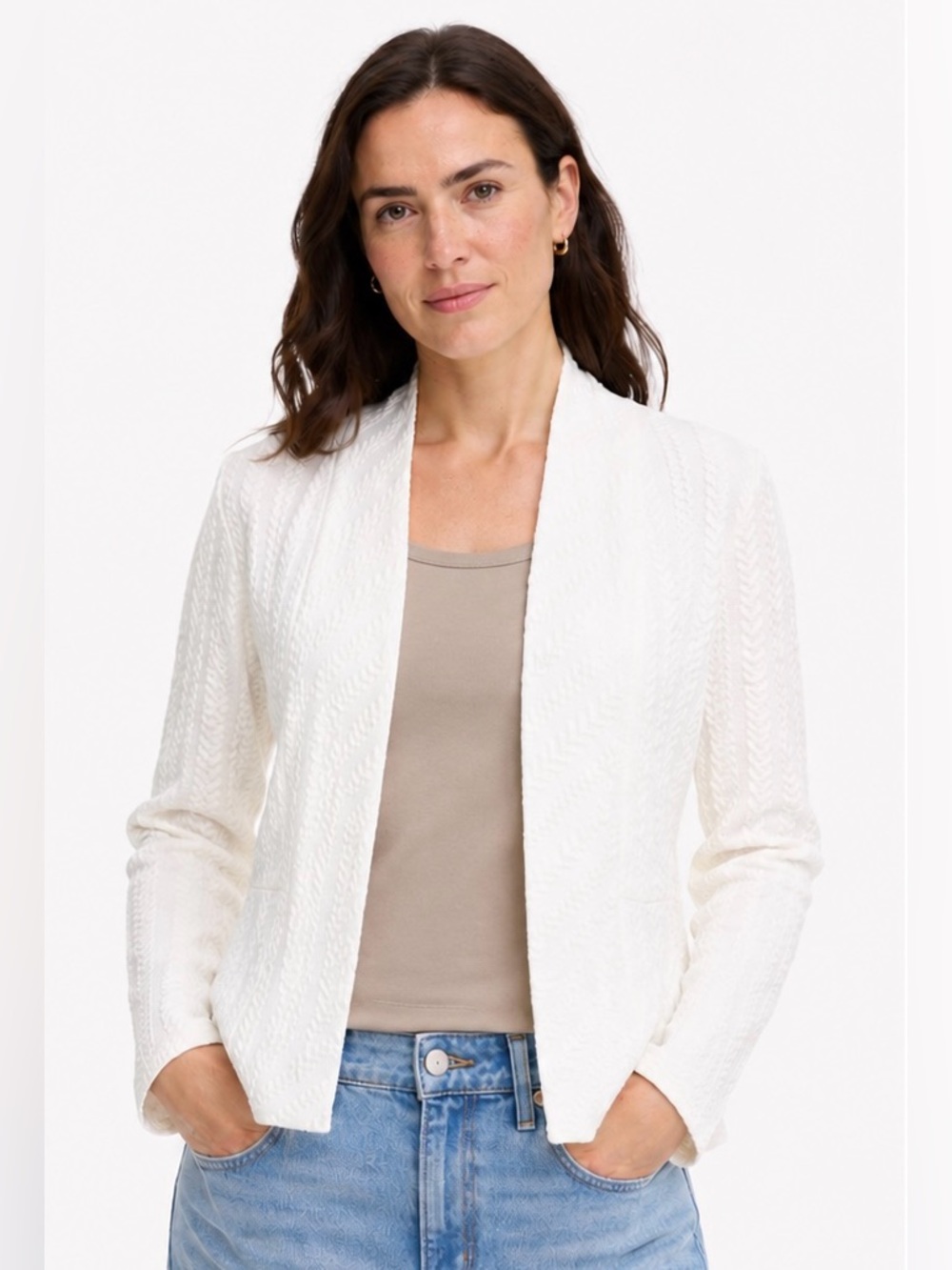 Sara Campbell Open Drape Textured Knit Cardigan w/ Peplum New With Tags Size M